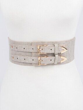 BNWT Double Buckle Linen Stretch Elastic Fashion Belt